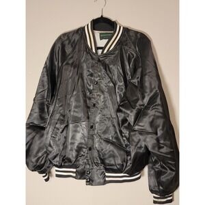 Vintage Satin Jacket Men XL Black USA Made 90s Blank Plain USA nylon Snap Button